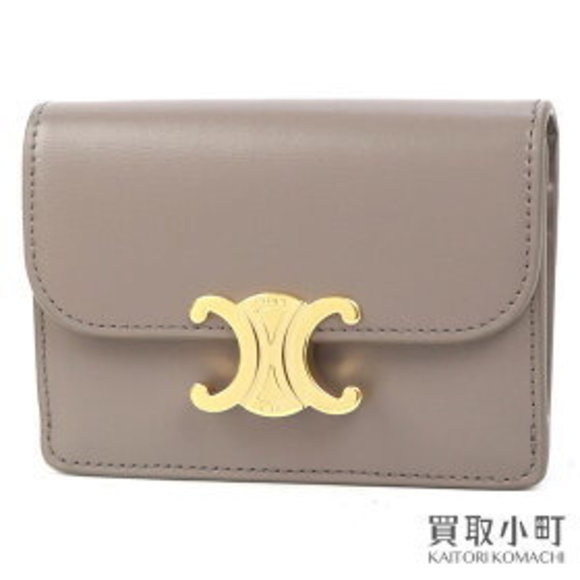 Celine Holder Leather Flap Case Wallet Calfskin Gray Card Pebble Triomphe - Picture 1 of 8